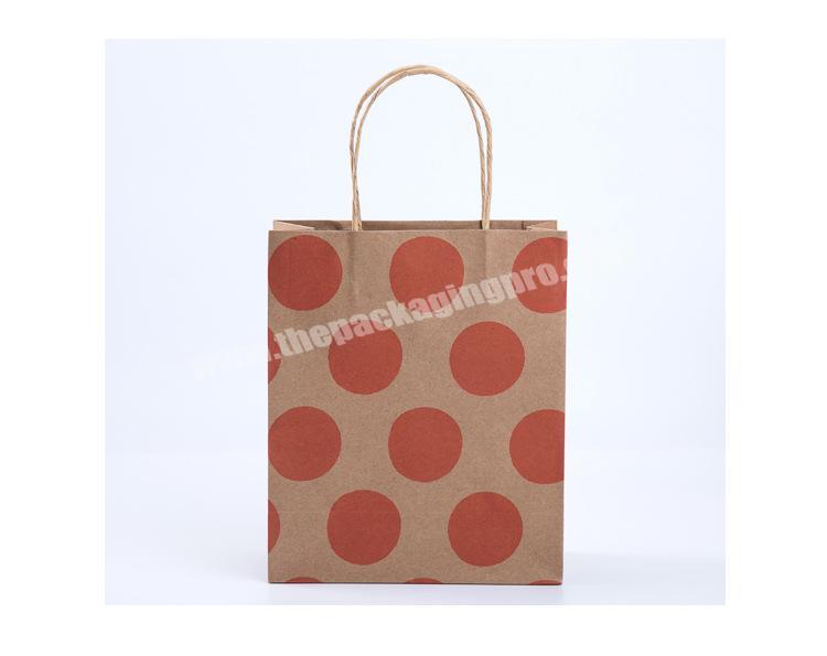 Hot Sale 250g Brown Kraft Paper Polka Dot Cloth Paper Bag with Twisted Handles