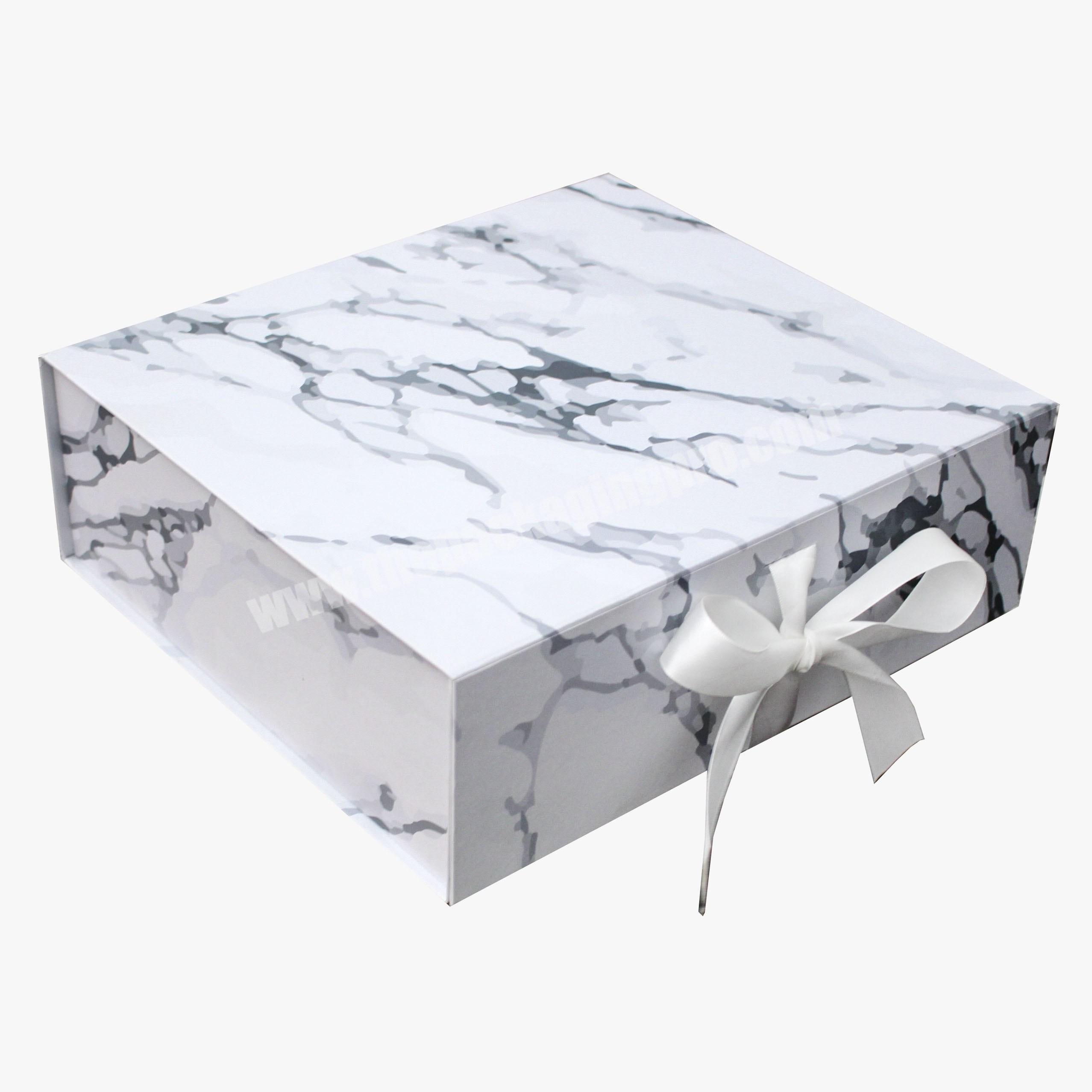 Hot Sales Ivory White Marble Printed Handmade Gift Paper Box Dress Packaging Box With Ribbon
