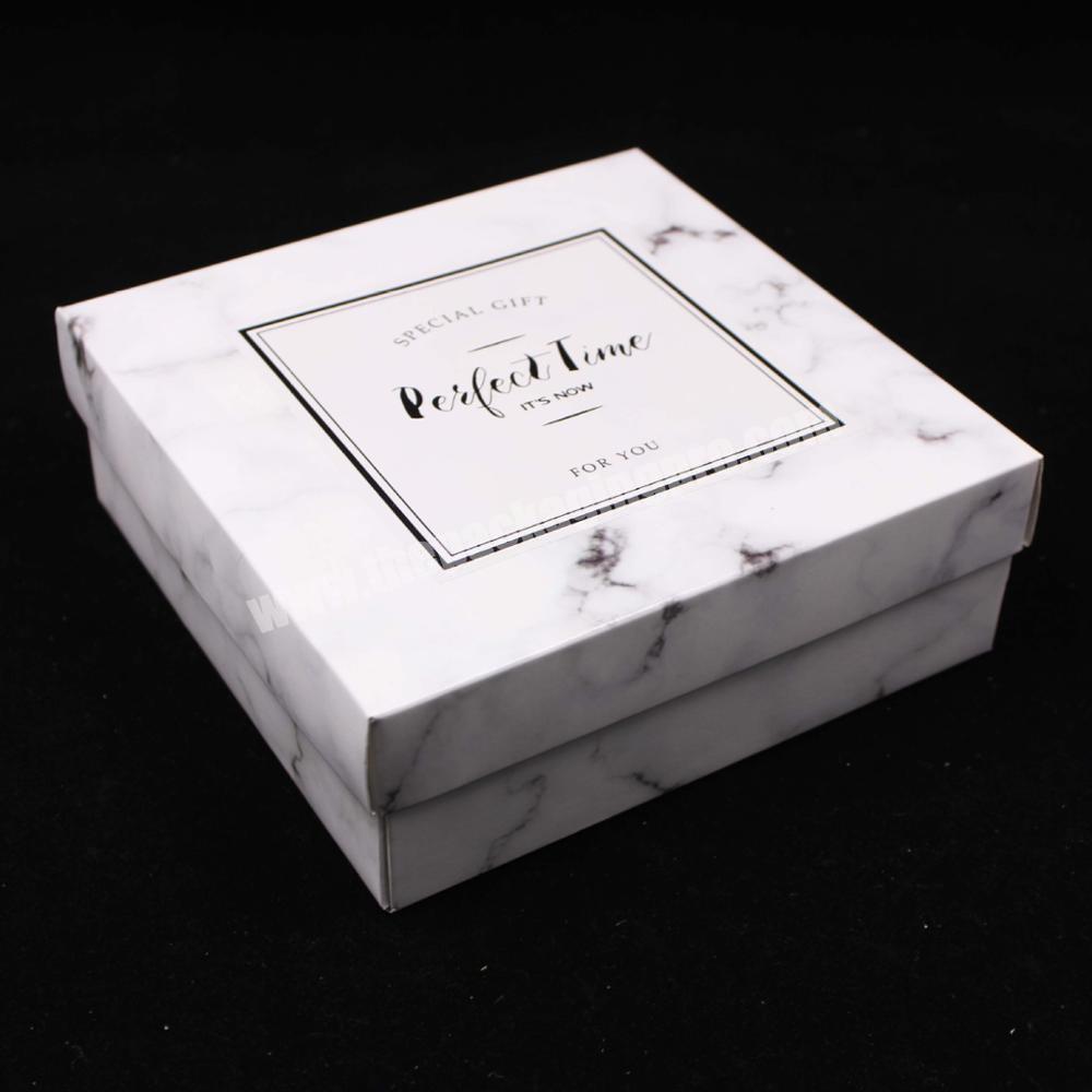 Hot sale luxury cosmetics cloth chocolate cakes marble gift 2 piece rigid paper folding packaging cardboard box with lid custom