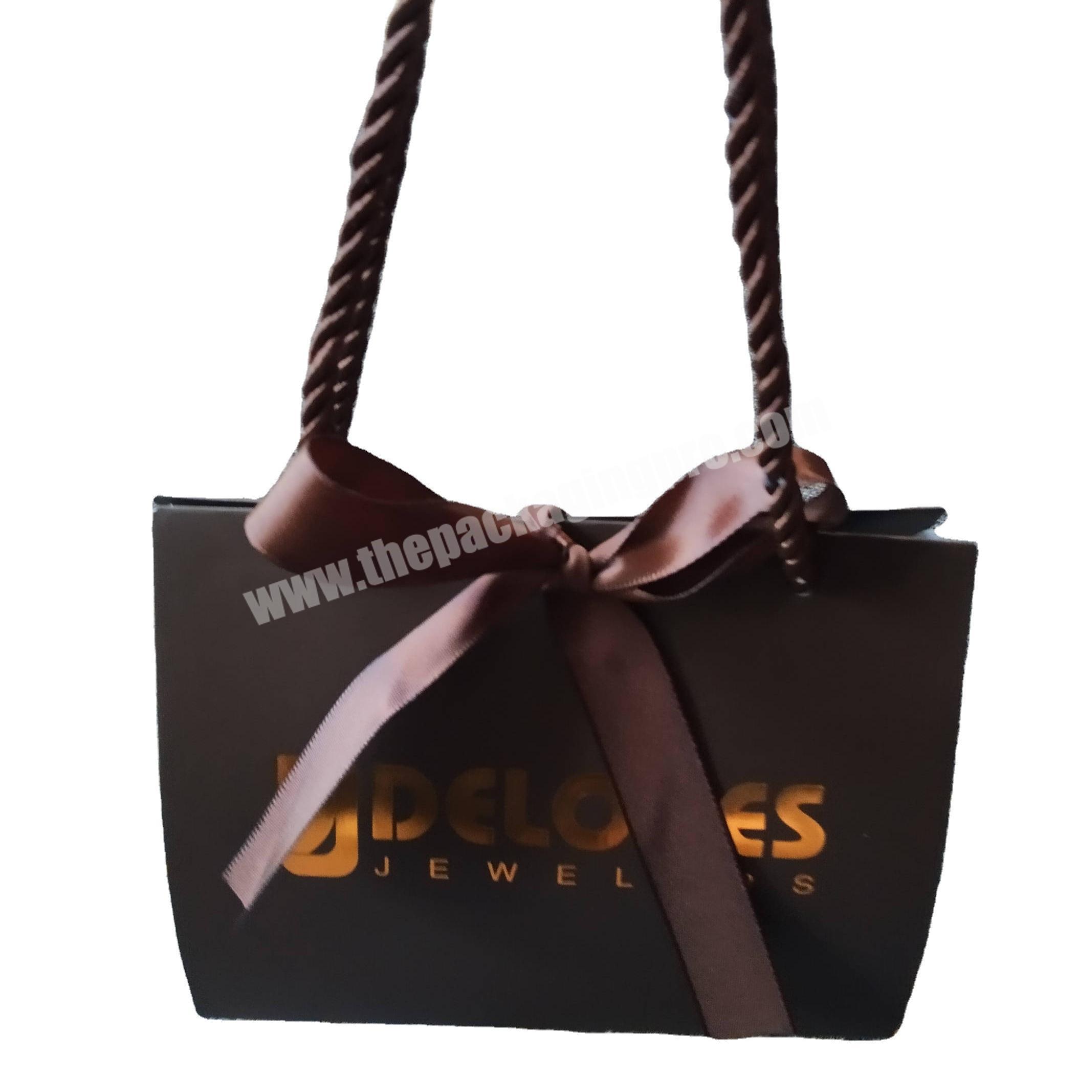 Hot sales customized printed luxury small paper jewelry gift bag with gold logo