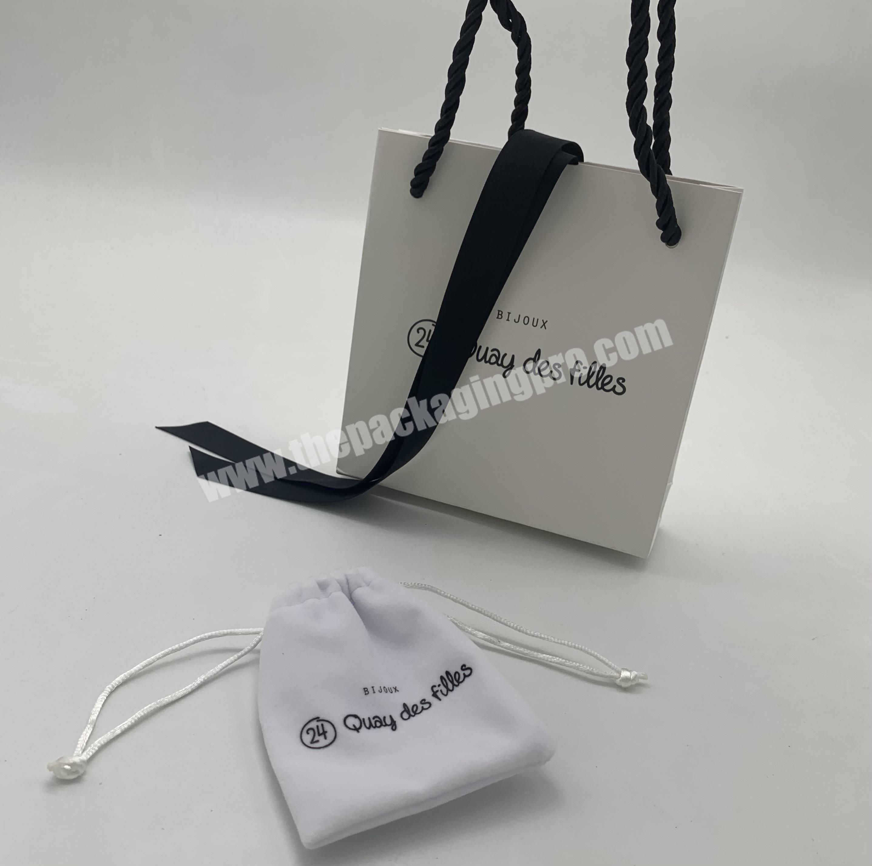 Hot sales jewelry pouch bags with logo custom small paper bag with velvet  packaging for jewelry