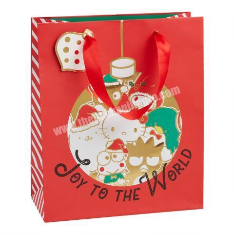 Hot sales red cardboard hello kitty shopping bag kids birthday gift paper bag for baby shower