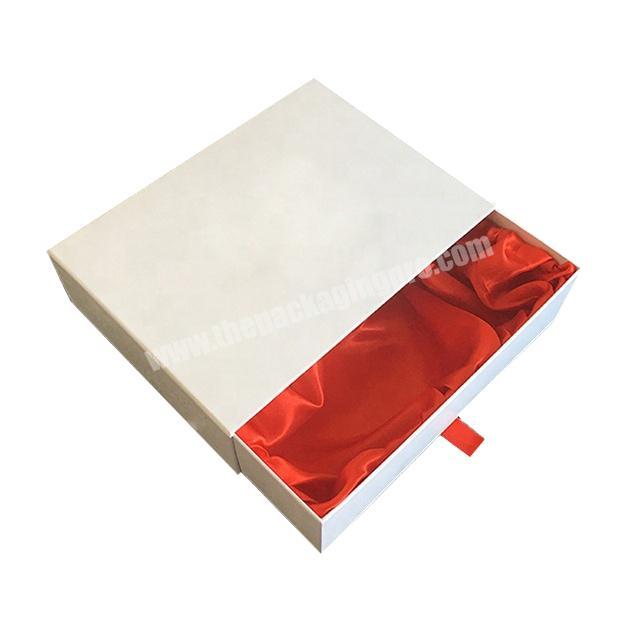 Kexin Paperboard White Hot Sale Custom Drawer Sliding hair bundle package Packaging Box With Red Satin Silk