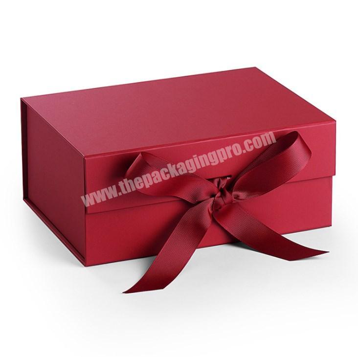 Kexin Wholesale magnetic flap open luxury red collapsible gift packaging box with ribbon