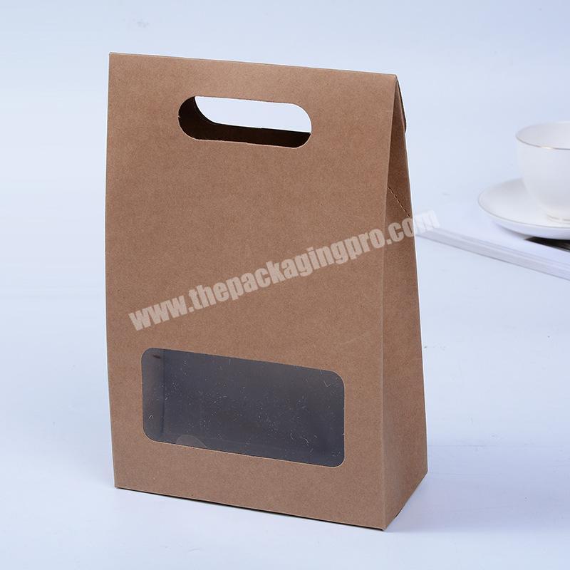 Kraft Paper Gift Box With handle and Clear PVC Window For Cookies Candy Packaging