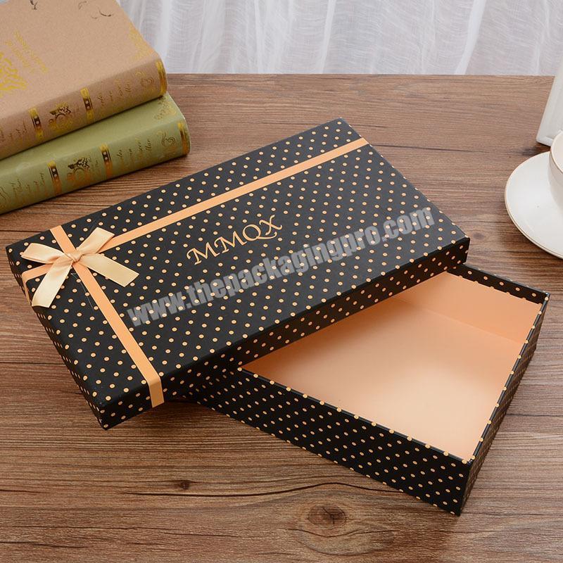 Large decorative gift wallet cardboard 2 piece rigid paper box packaging with separate lid ribbon bowknot design custom logo