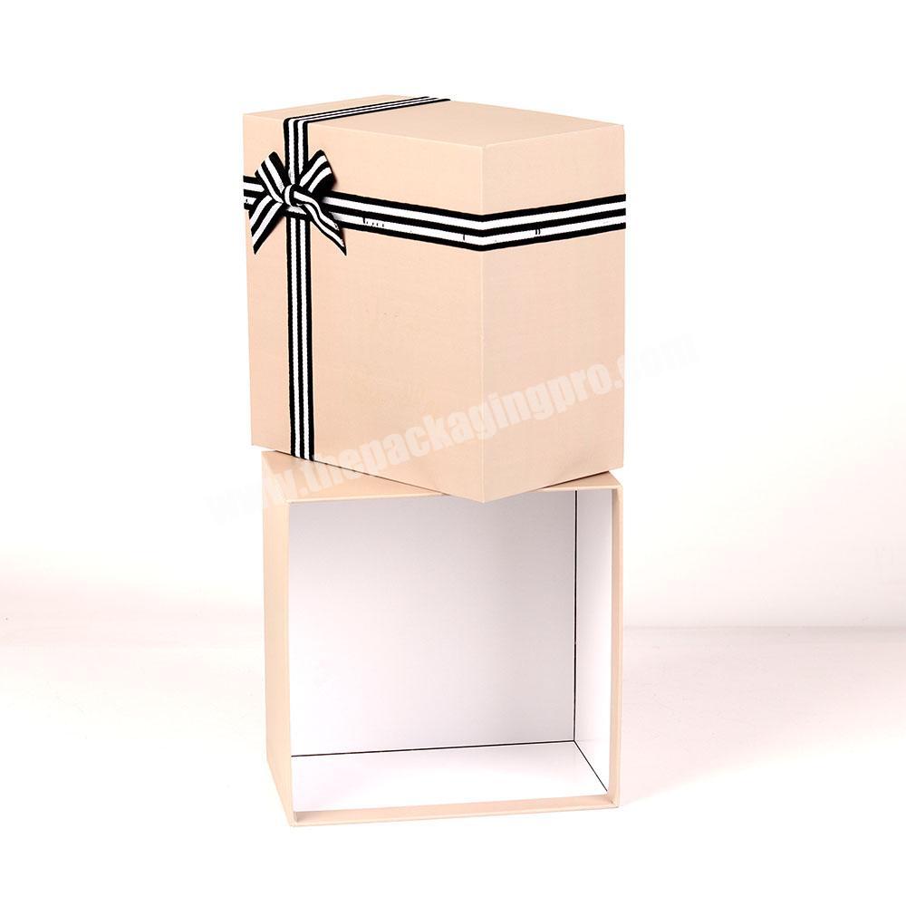 Large luxury custom white paper cardboard hamper gift box with ribbon