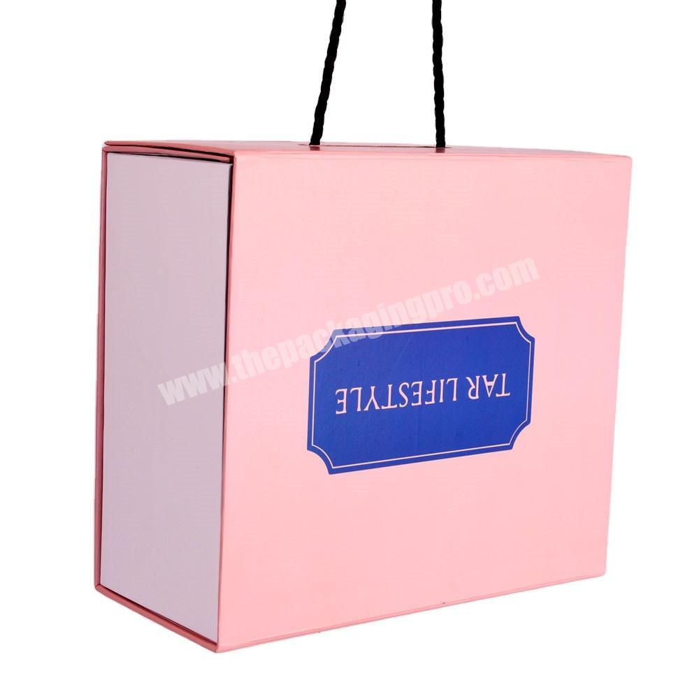 Light pink collapsible gift boxes with magnetic closure coat clothes gift packaging box with handles