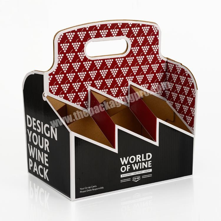 Low MOQ 6 bottle Wine Wrap box Black Paper Packaging Foldable Corrugated Display box counter