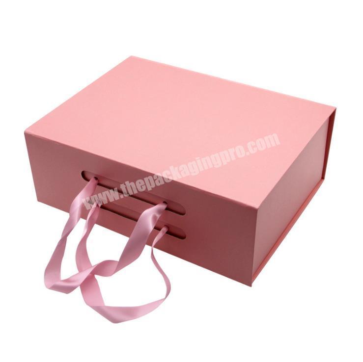 Manufacturer Low MOQ Wholesale Custom Paper Gift Folding Box with Ribbon Wedding Pink Packaging Box Printing Logo