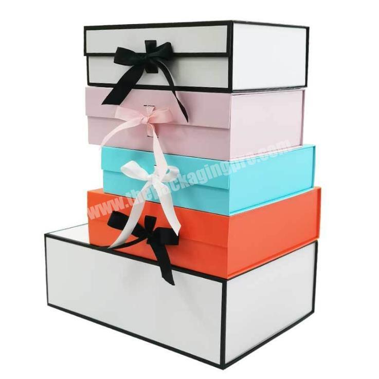 Factory Luxulry Custom Logo Empty Large Magnetic Cardboard Paper Box Shipping Gift Boxes Clothes Folding Box with Bow