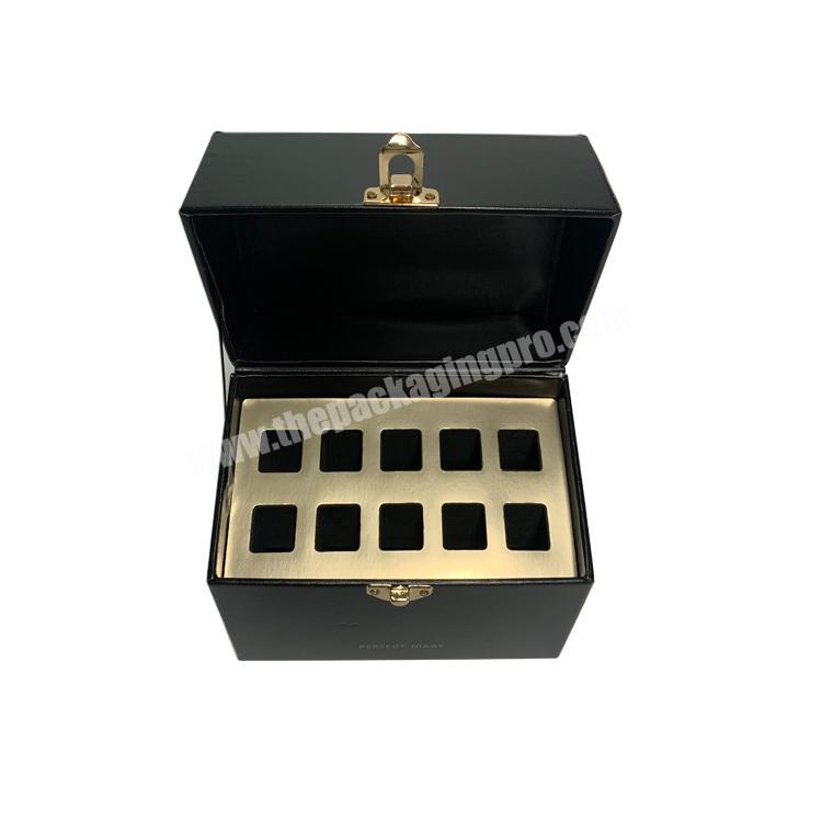 Luxury Custom Logo Black Leather-filled Paper Metal Buckle Lip Gloss Gift Box Lipstick Cosmetics Packaging Box
