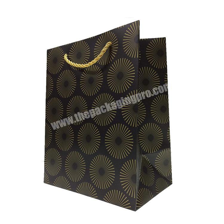 Luxury Medium Size Custom Fancy Cute Black and Gold Paper Shopping boutique packaging Gift Bags with Handles