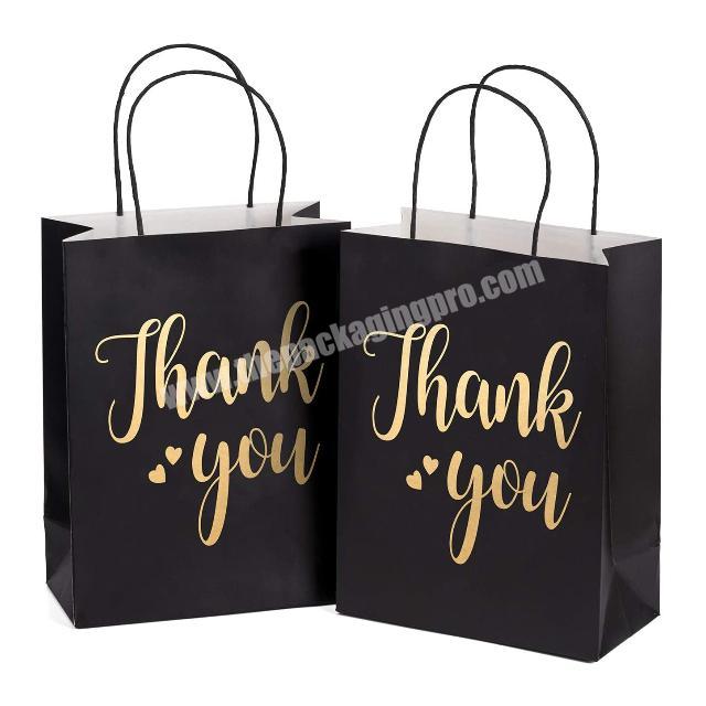 Luxury Recycled Paper Bag Manufacturer Black Shopping Thank You Bag With Gold Foil Logo