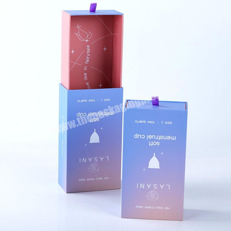 Luxury Women Hygiene Copas Menstruals Women 100% Medical Silicone Menstrual Cup Customized  Paper Drawer Box