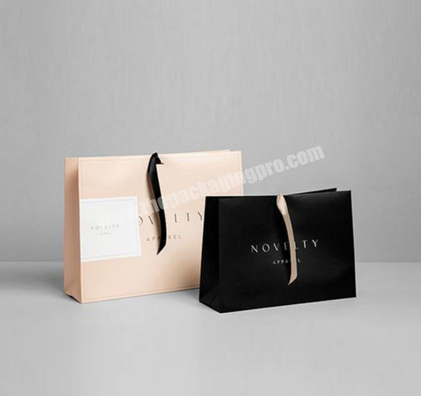 Luxury boutique retail shopping gift packaging custom printed black small paperbag with your own logo