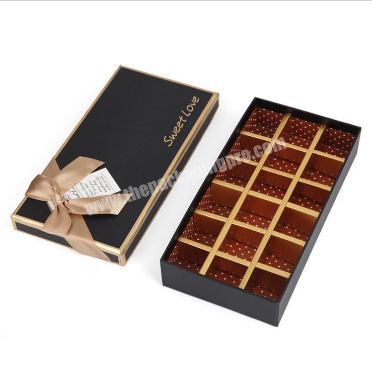 Luxury chocolate food grade rigid paper 2mm thickness cardboard gift 2 piece packaging bowknot box with separate lid divider