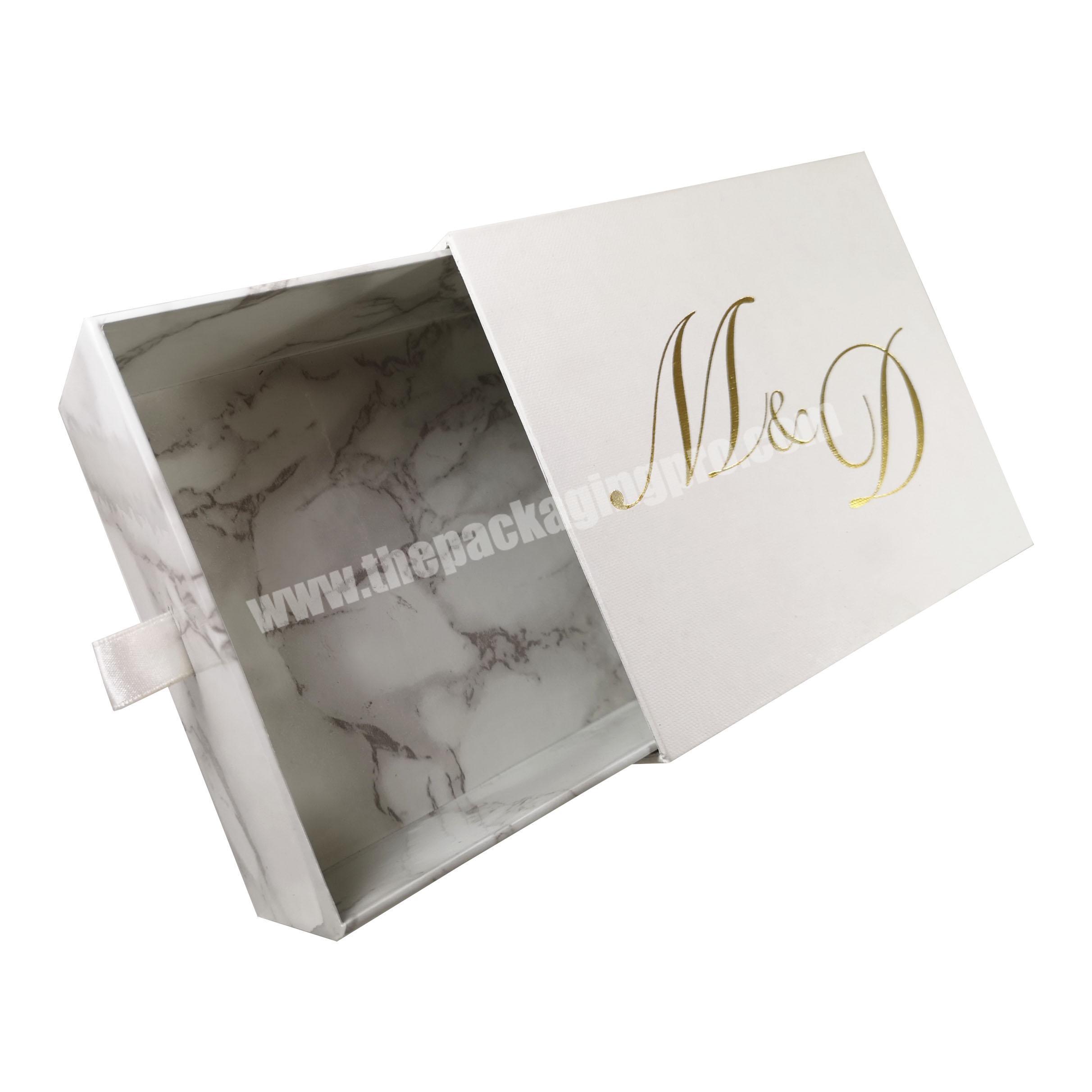Luxury custom drawer box, white marble handmade gift jewelry box, rigid box for packing