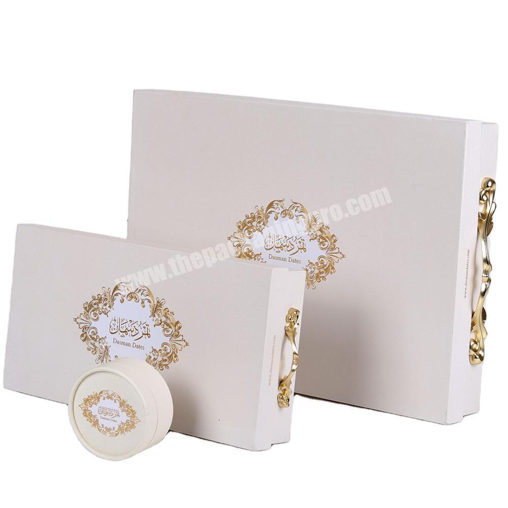 Luxury custom eco friendly food cakes and dessert dates gift box cardboard packaging design with logo printed