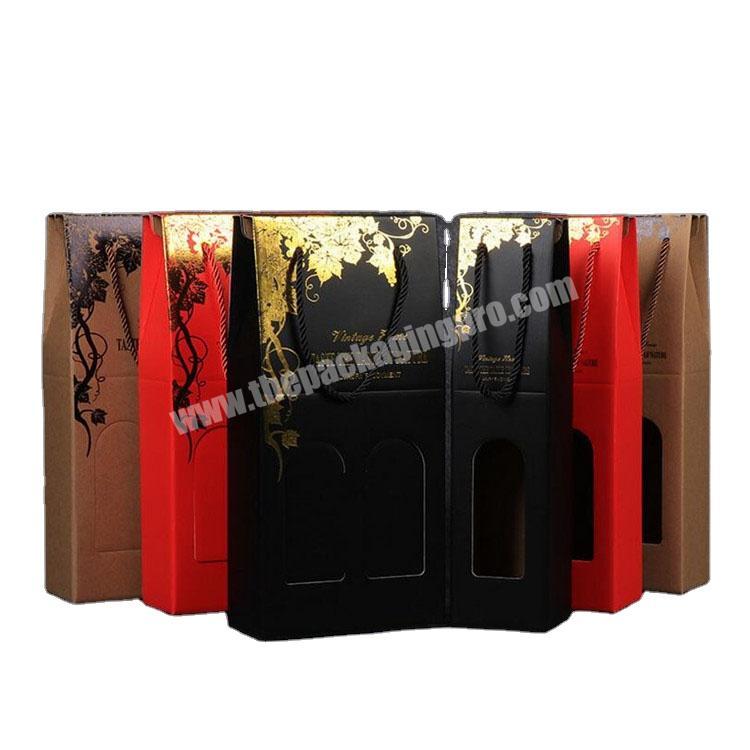 Luxury custom paper box packaging glass wine gift box with handle