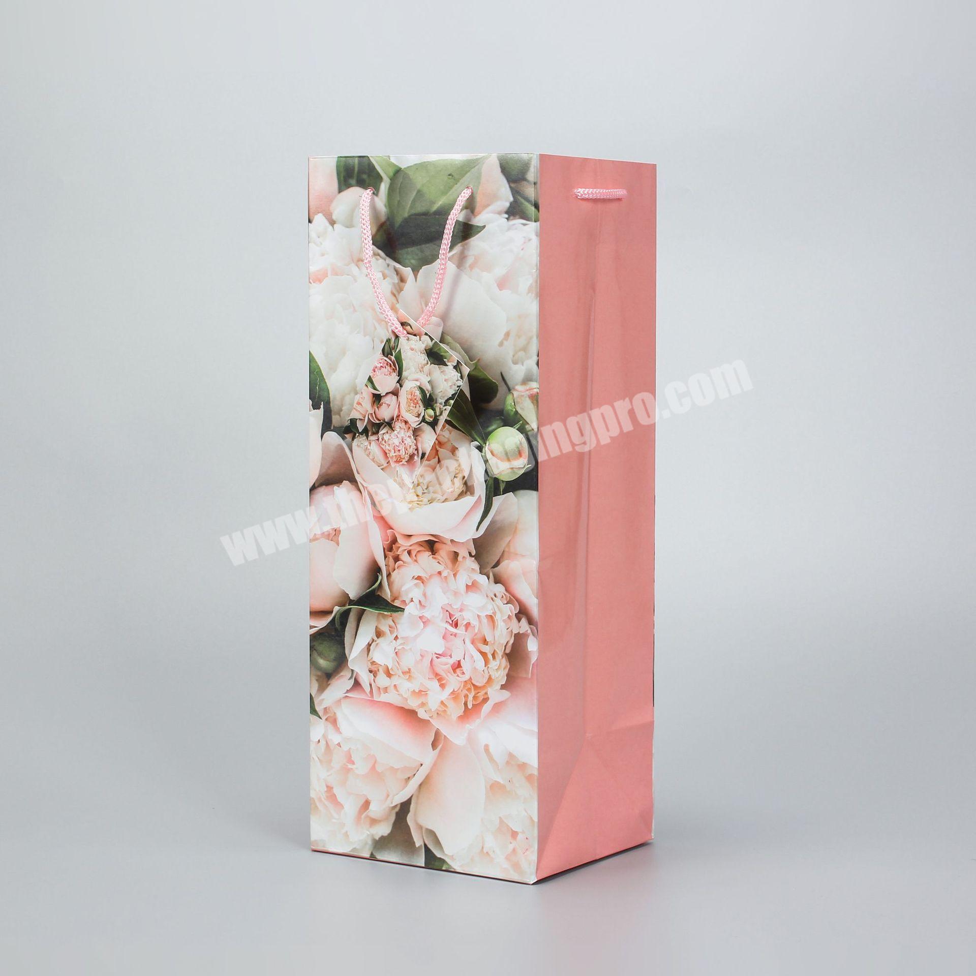 Luxury eco friendly customized gift kraft champagne beer wine bottle paper bags with handle