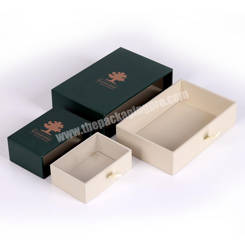 Luxury exquisite green paper sliding box small beautiful cardboard pull out box custom gold logo