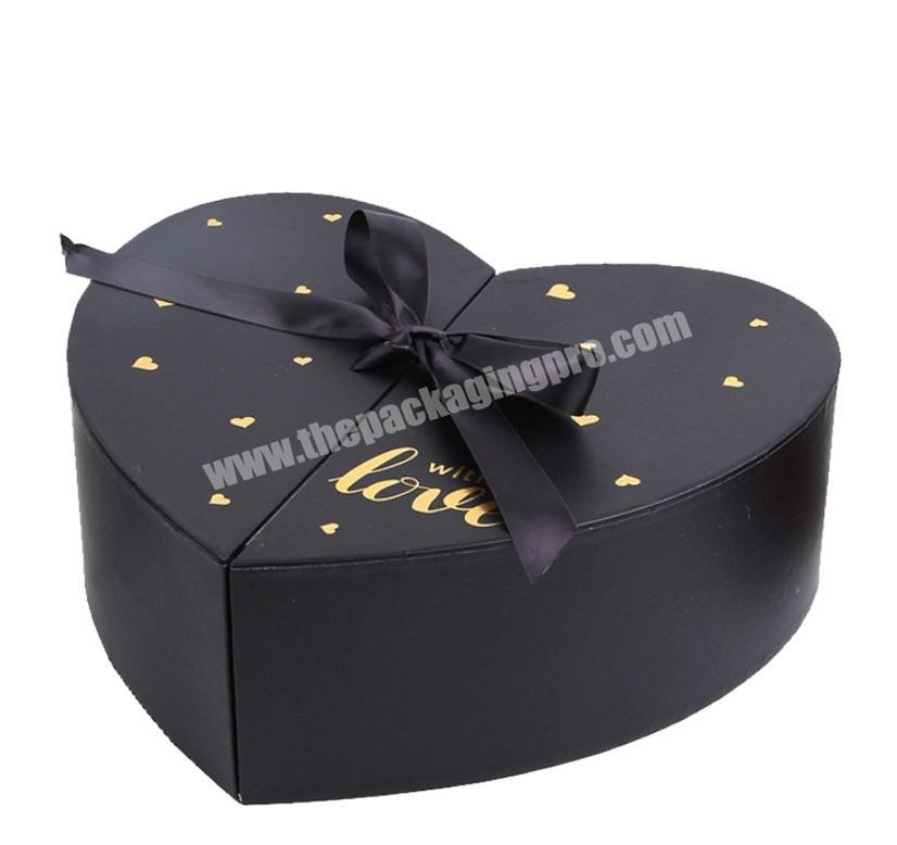 Luxury gift empty paper double open chocolate box heart shape gift packaging rose flower box