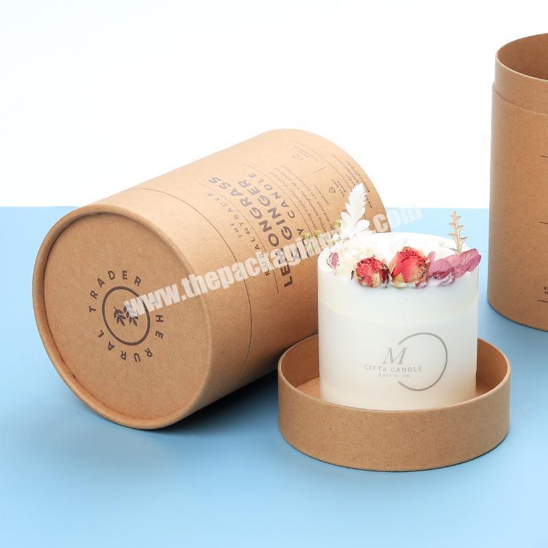 Luxury gold foil cardboard cosmetic cylindrical packaging Handmade Customized Art Logo paper candle round box