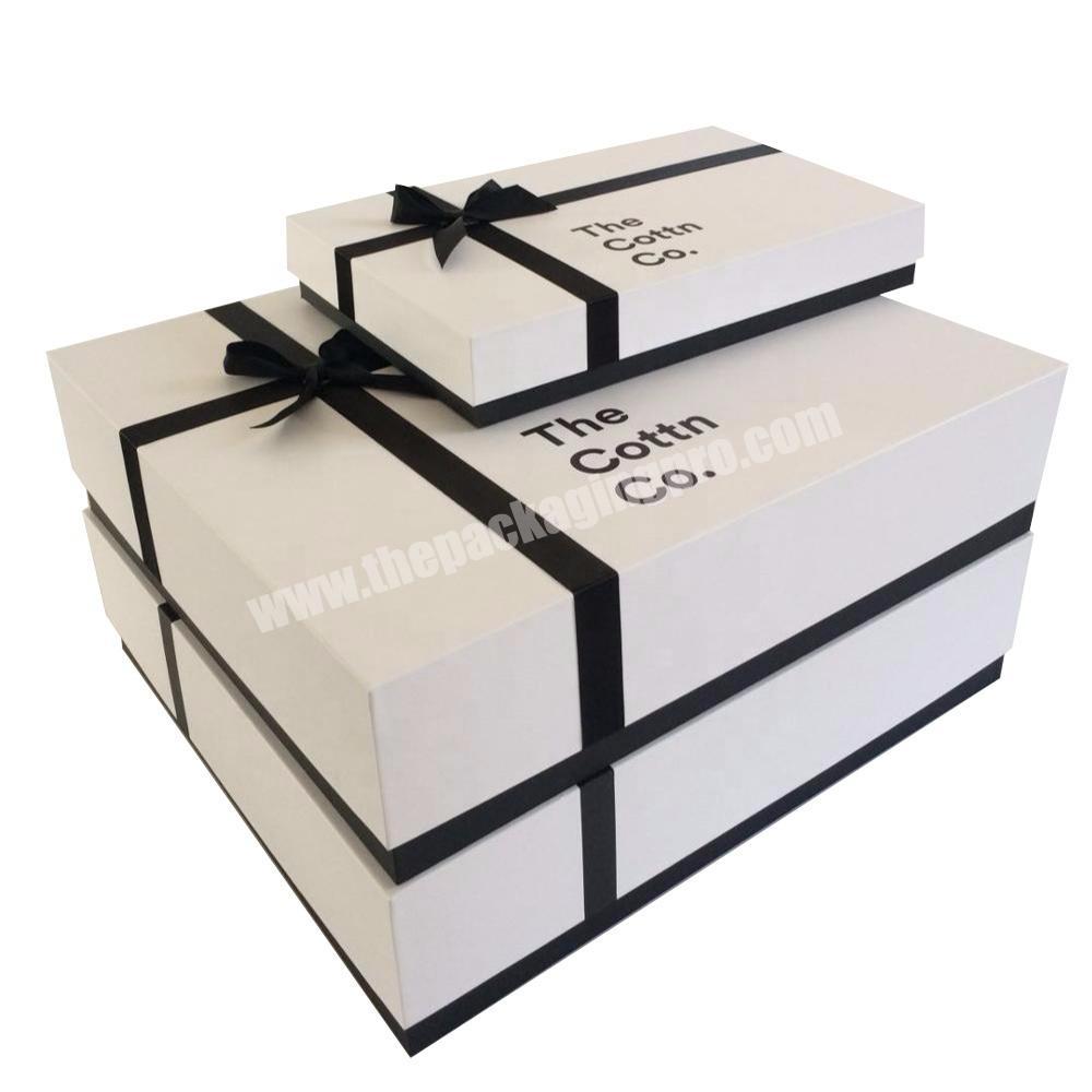 Chic elegant customized black and white cardboard big size gift box OEM brand with ribbon bow