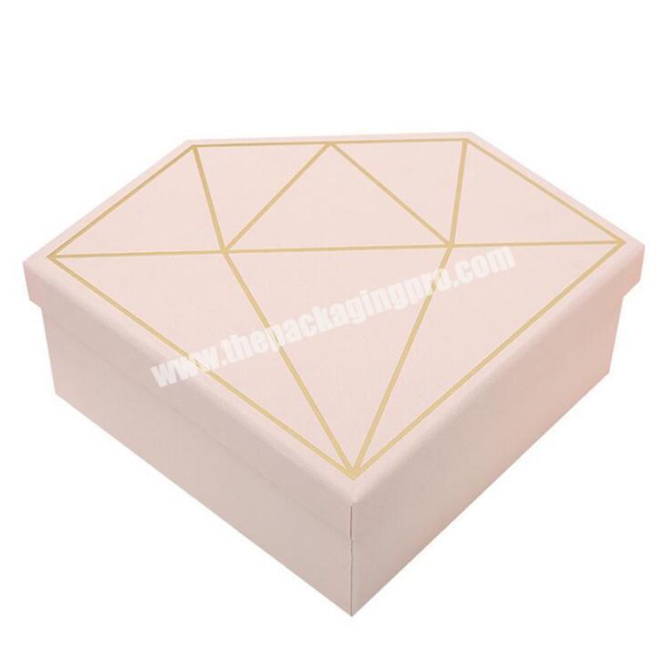 Luxury large size pink pentagon shape cardboard gift packaging wedding engagement box with envelope