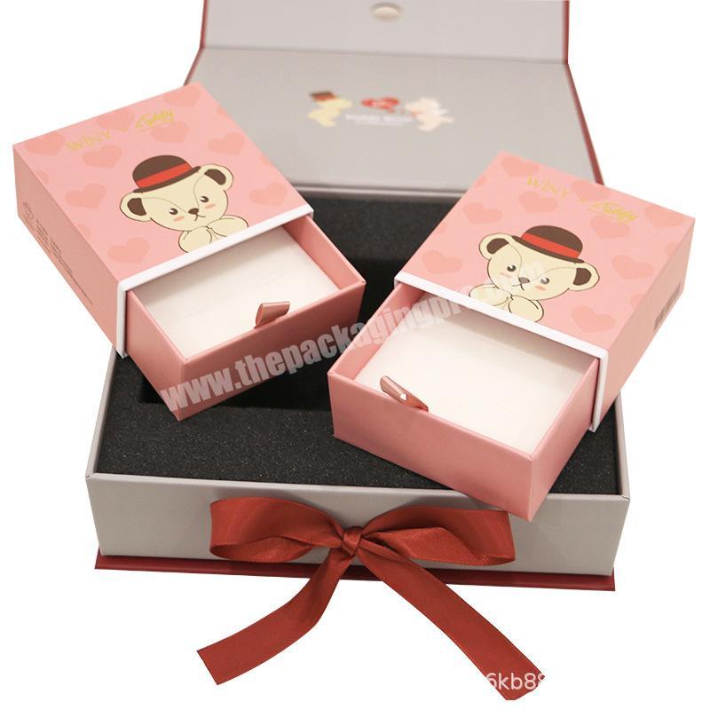 Manufacturer Magnetic Folding Gift Packaging Box Drawer Boxes Insert Morden Style Red with 2 Small Paper Board Paperboard Recyclable YYDB-001