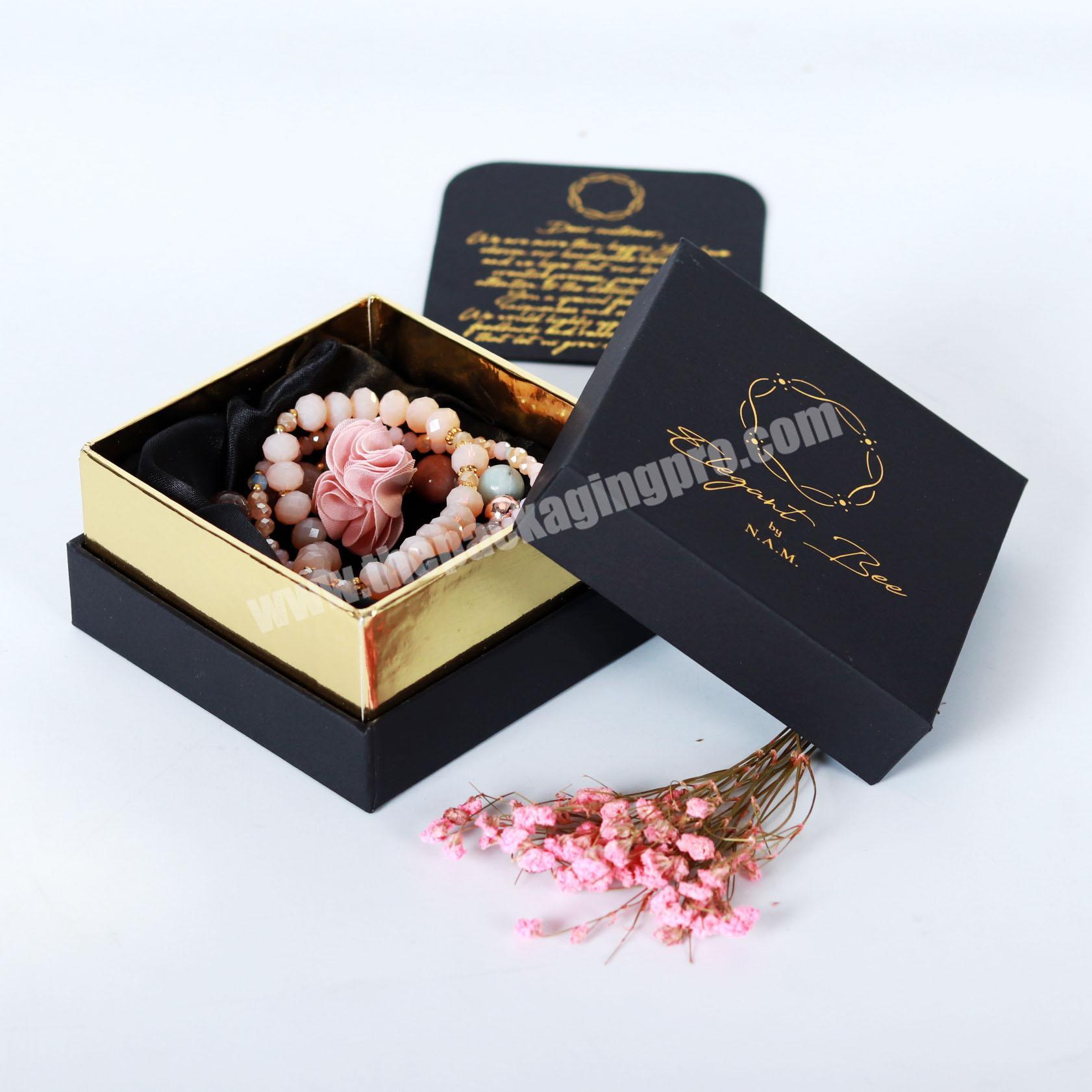 Manufacturer custom logo hot stamping Luxury Unique Black Bracelet Paper Jewelry Boxes Packaging with Custom card