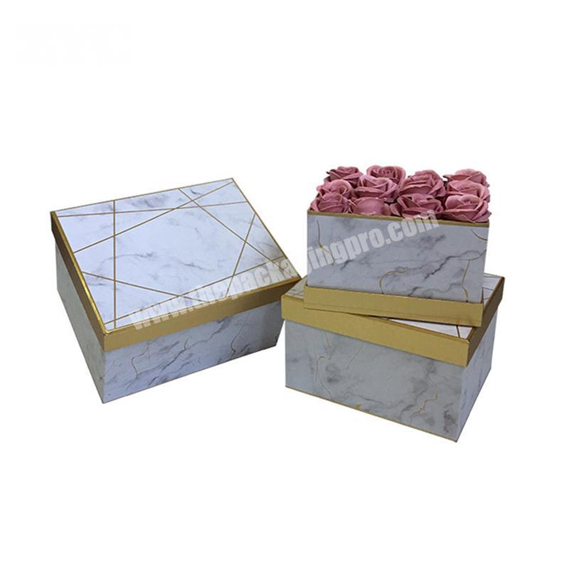 Marble Hot Stamping 3pcs Set Square Cardboard Flower Boxes Paper Gift Box
