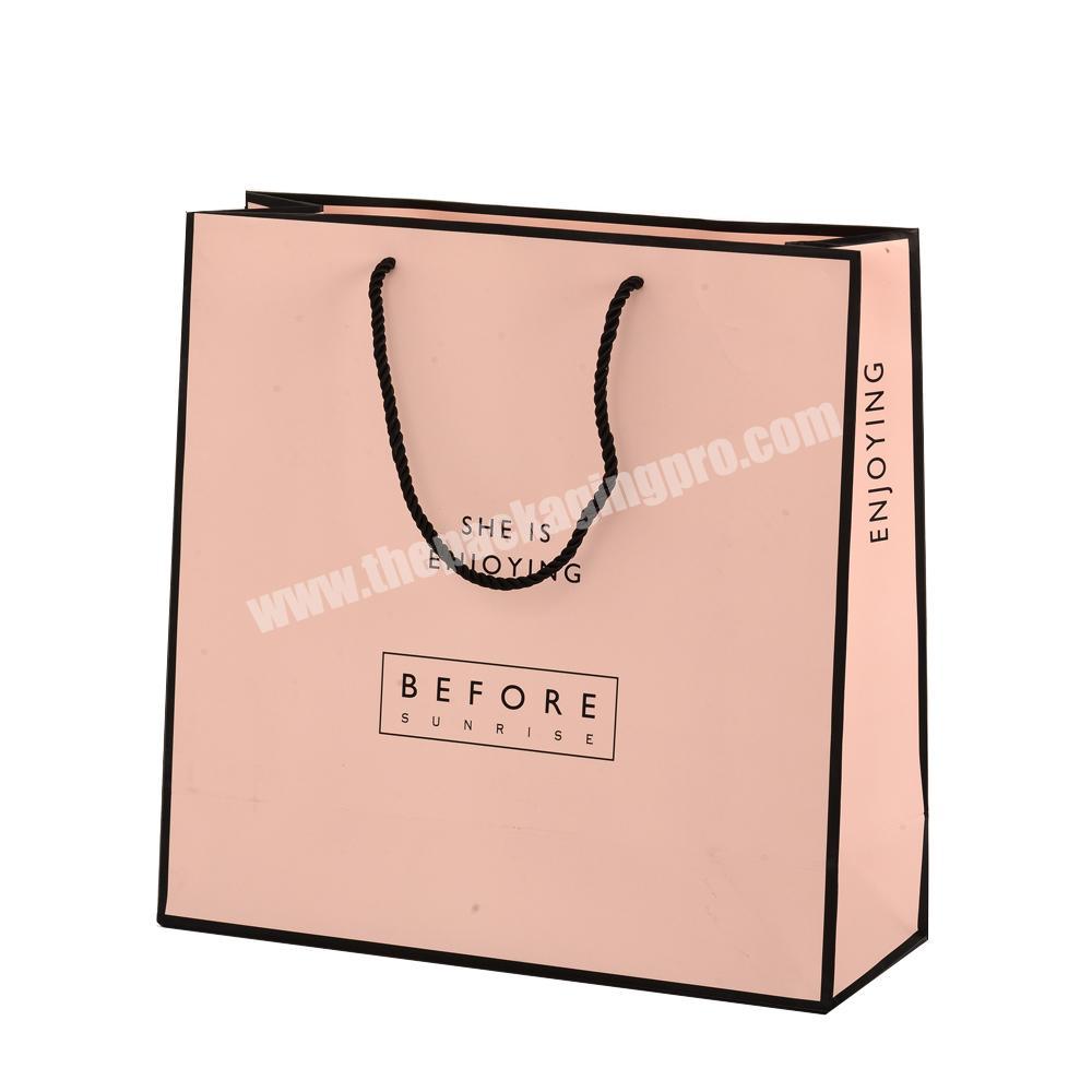 Matte Laminated Cheap Customized Logo Square Bottom Pink Paper Tote Bag
