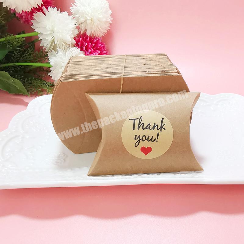Mini Personalized Logo Pillow Shaped Paper Box Small Wedding Candy Packaging Gift Boxes with Kraft Sticker