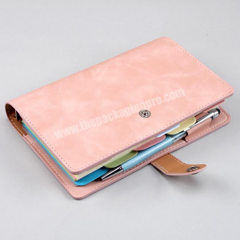 Multifunctional candy color ring binder a6 leather diary notebook with metal snap