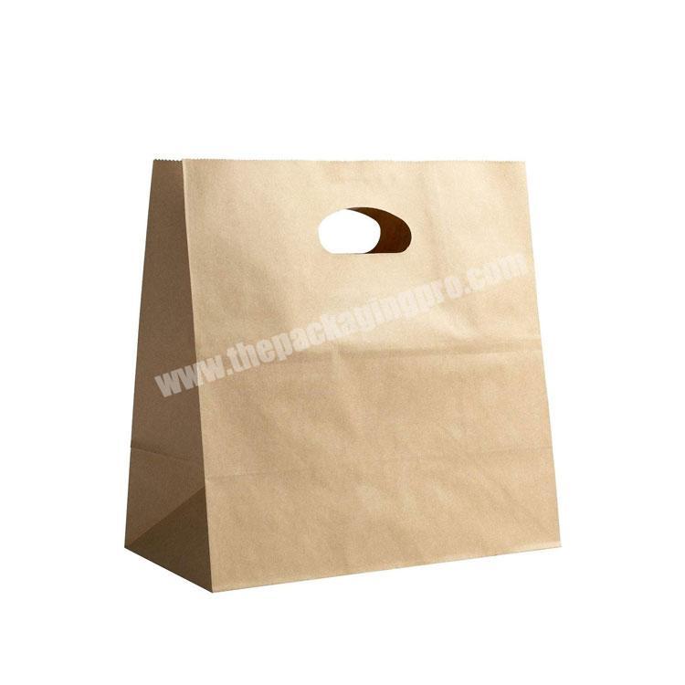 Natural die cut tote food grade packaging kraft paper takeaway bag