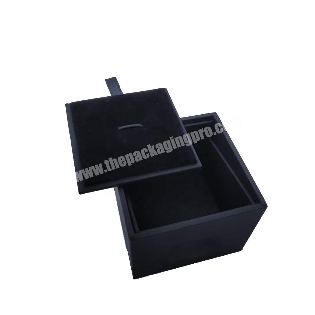 Nested wholesale flip open full black paperboard gift ring box sets decorative boxes