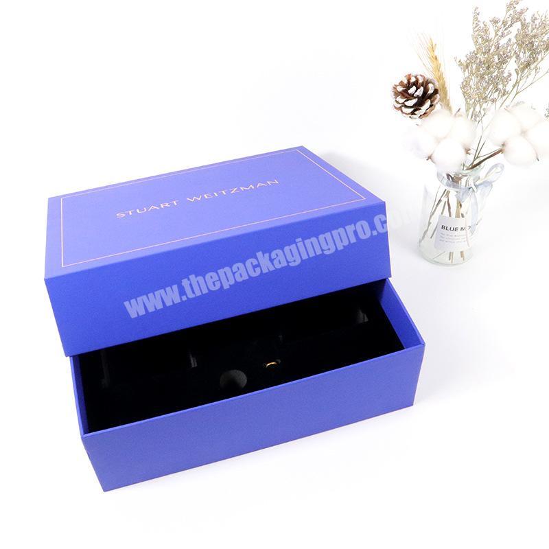 OEM Custom Upper Type Blue Printing Hard Cardboard Paper Lid Packing Gift Box and Paper Gift Box with Gold Foil
