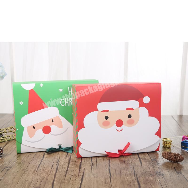 OEM printing green and red color christmas candy packing envelope paper gift box with ribbon closure