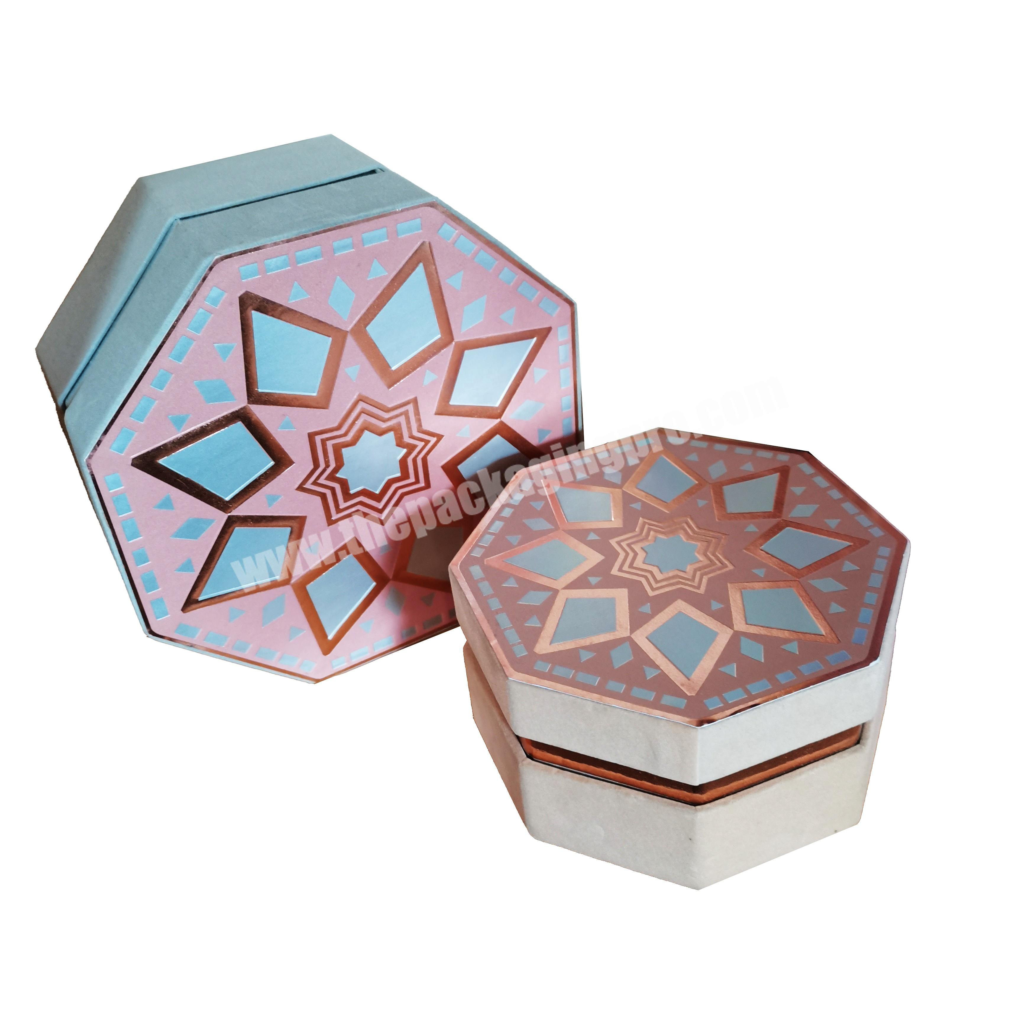 Octagonal big lid and base embossing holographic stamping rigid gift velvet packaging box
