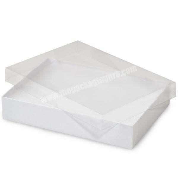 Paper gift packaging box white base with clear lid