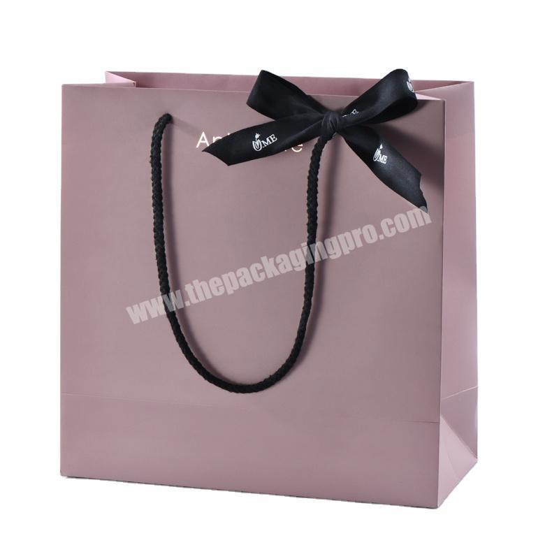 Pink Cardboard Shopping Clothes/Dress/T-shirt/Packaging Bag, Customized Logo Cosmetic Set Carrier Gift Paper Bags