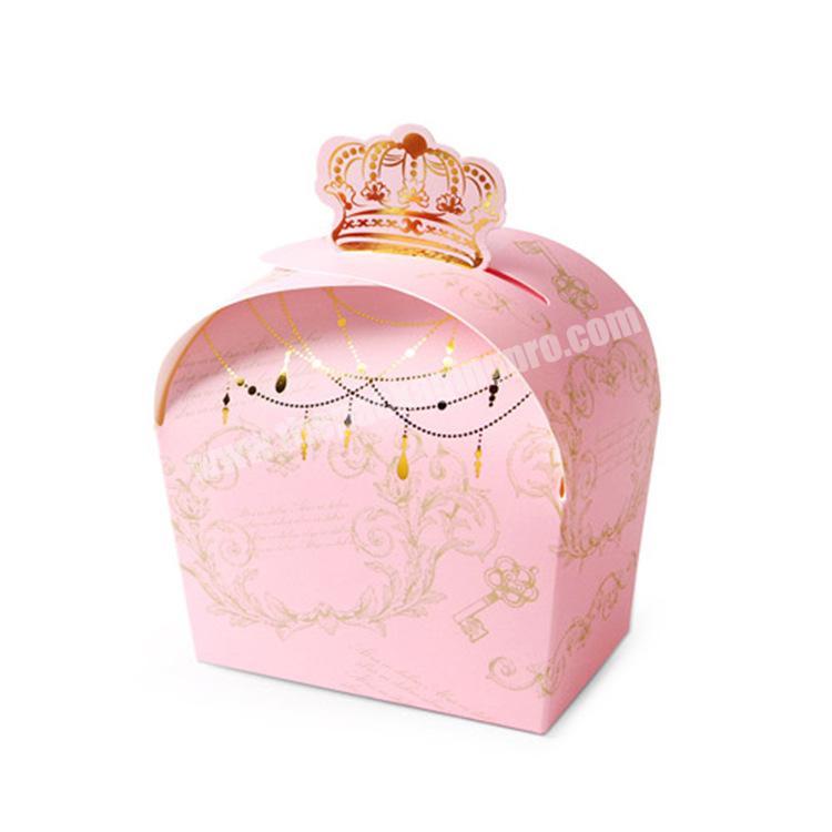 Pink luxury hot stamping crown cake christmas favor paper chocolate small candy display box packaging gift wedding wholesale