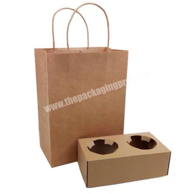 Plain eco-friendly brown kraft paper milk tea packaging bags for coffee take away