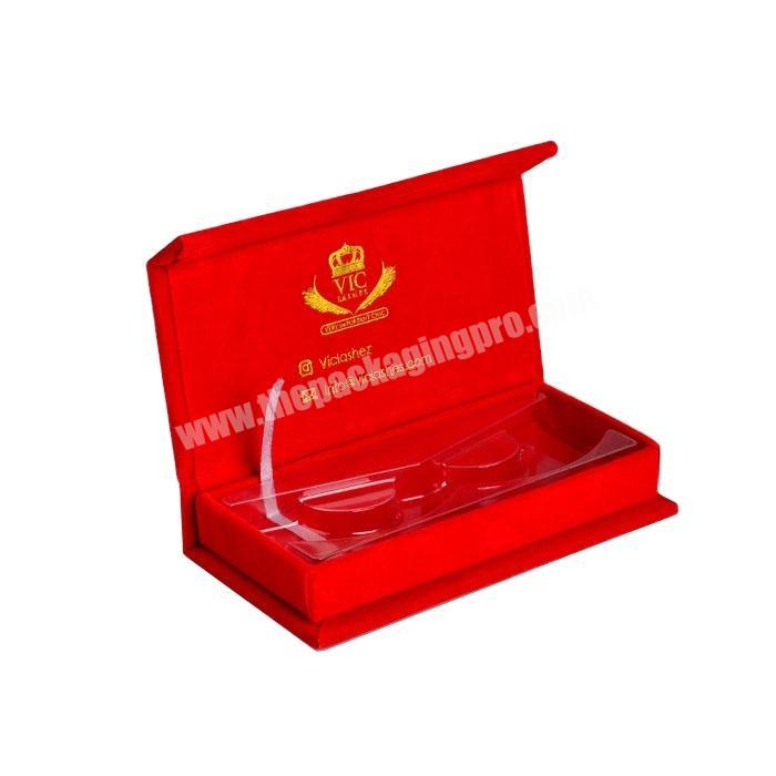 Private Label Red Velvet Eyelash Packaging Box Vendor Custom Logo Luxury Magnetic Eyelash Box Packaging