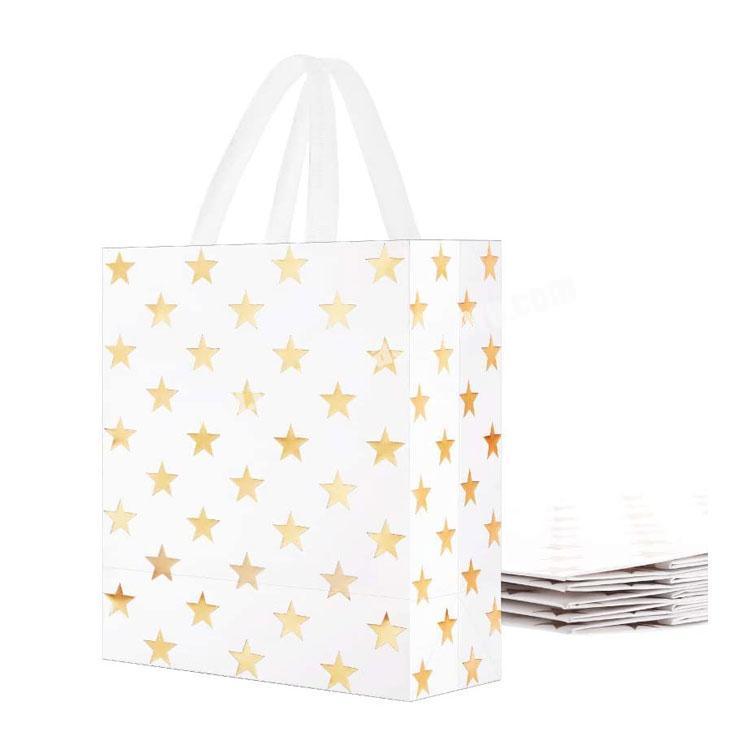 Recycle customize brand logo luxury party gold star bulk shopping paper gift bags with your own logo