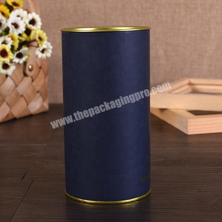 Recycled kraft color paper tube with tin, paper cylinder for wine glass packaging