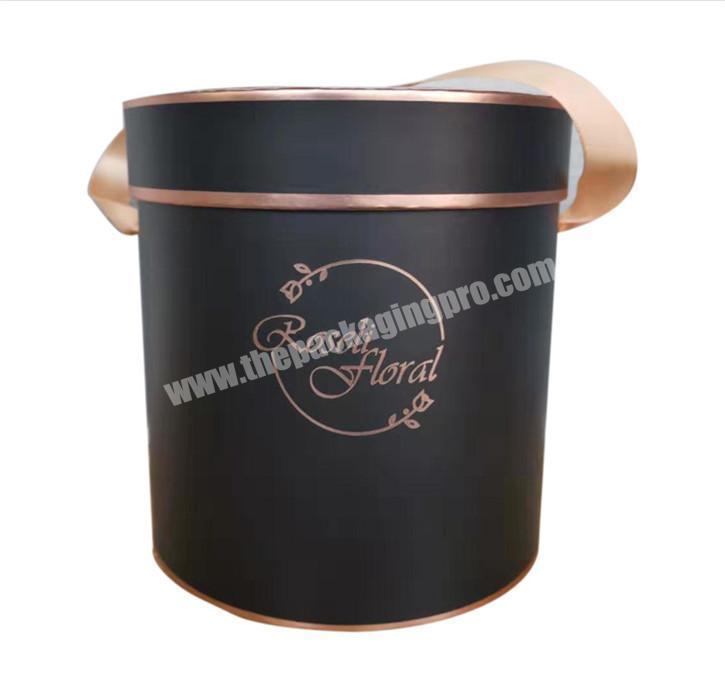 Recycled material bond paper round paper box paper tube packaging with ribbon handle
