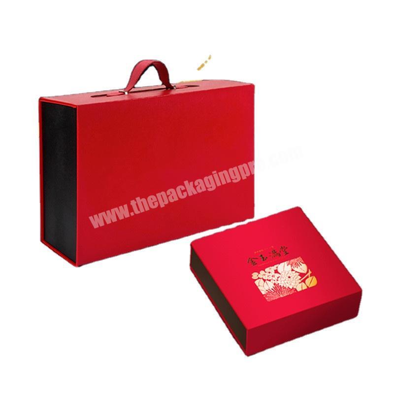 Red portable high-end universal  rectangular customized hot stamping magnetic folding boxes